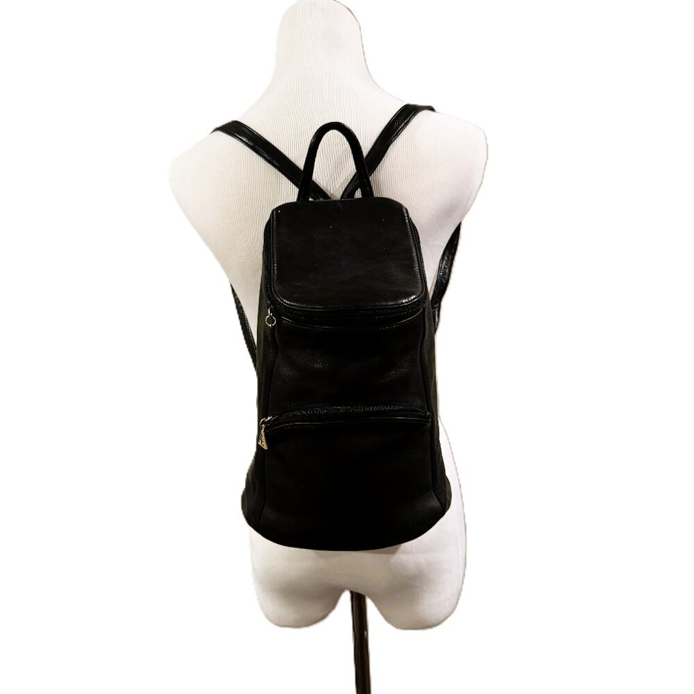 A Guanetti Leather Black Backpack Bag Vintage Adjustable Strap